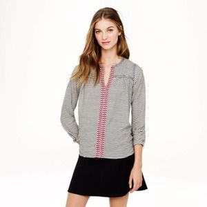 J. Crew Striped Embroidered Tunic Peasant Top